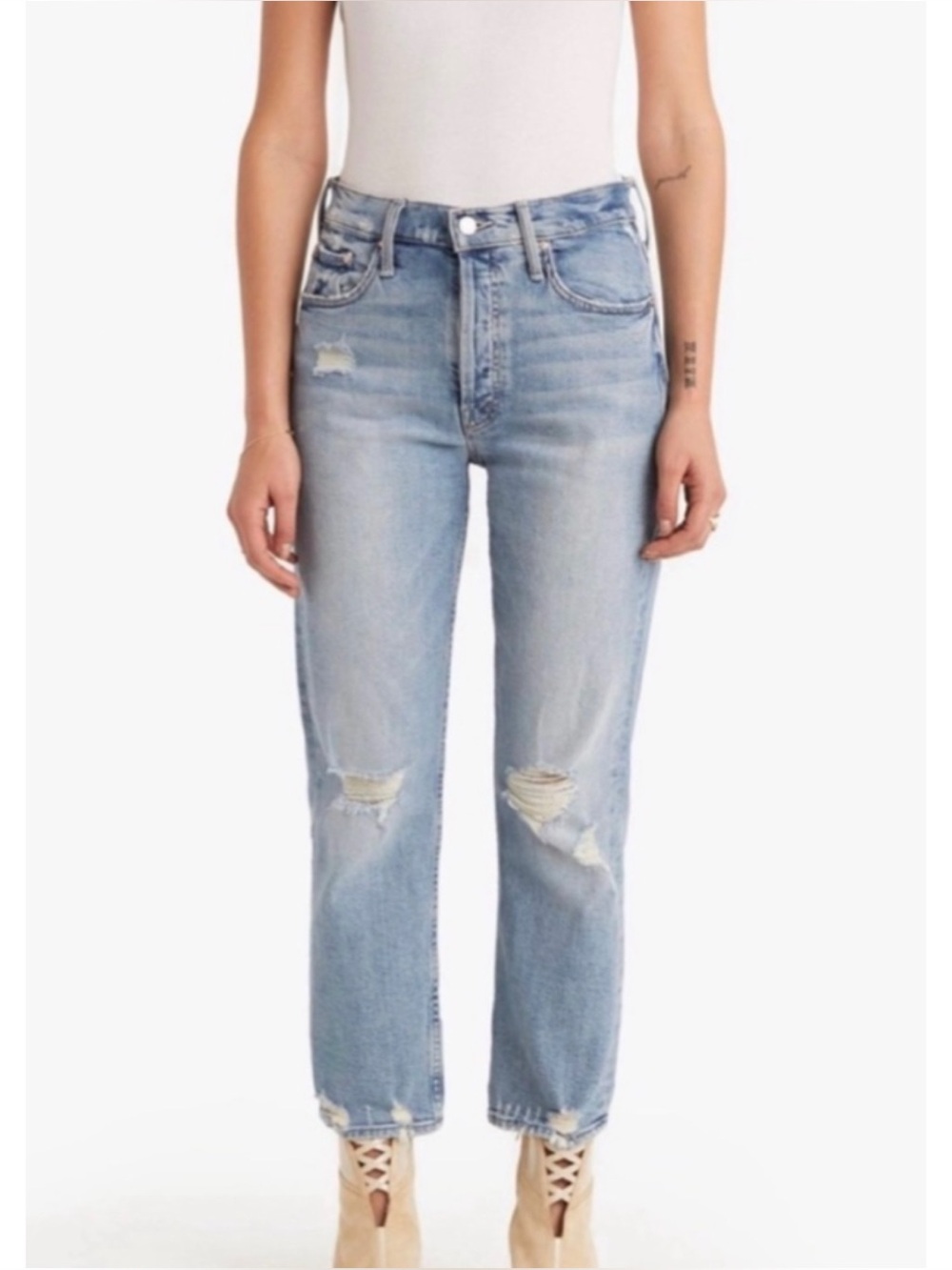 Mother Superior The Tomcat Confession Distressed Straight Leg Jeans